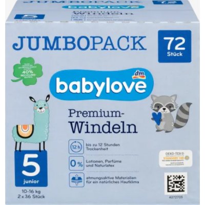 Babylove Premium aktiv plus 5 junior 12-25 kg Jumbo Pack 2 x 36 72 ks