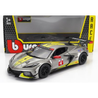 Bburago Chevrolet C8.r 6.2l V8 Team Corvette Racing N 4 Racing 2021 Šedá Žlutá 1:24 – Zbozi.Blesk.cz