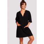 B233 Tunic dress with V-neck and front pockets černá – Sleviste.cz