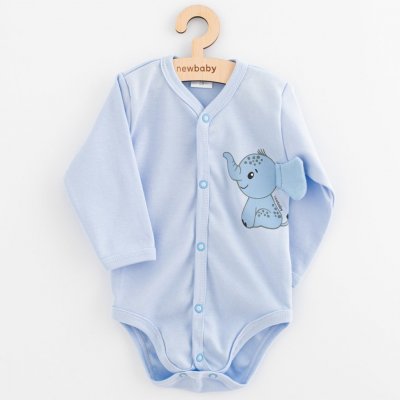 Kojenecké celorozepínací body s dlohým rukávem New Baby Happy Elephant blue – Zboží Mobilmania