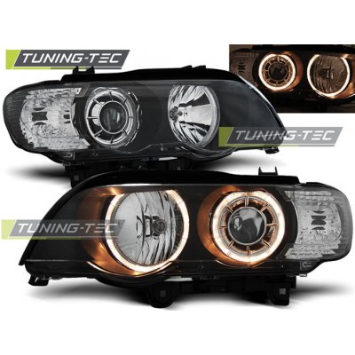Přední světlomety lampy BMW X5 E53, 1999-2003, Angel Eyes, černé black – Zboží Mobilmania