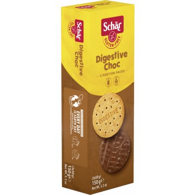 Schär Digestive choc sušenky bez lepku s cereáliemi polomáčené v mléčné čokoládě 150 g – Zboží Dáma