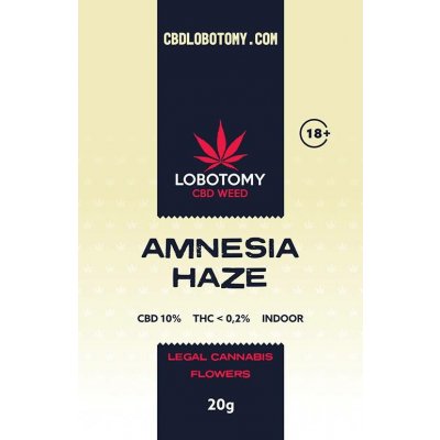 Lobotomy Amnesia haze indoor CBD 10% THC 0,2% 20 g – Sleviste.cz