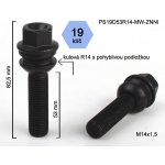 Kolový šroub M14x1,5x53 koule R14 pohyblivá, černé, klíč 19, výška 82,5