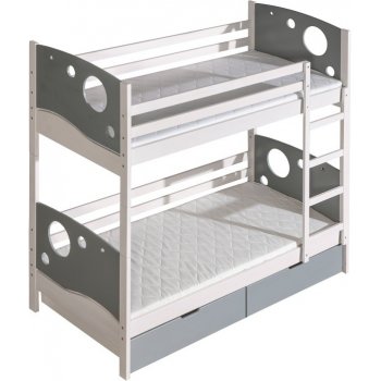 DOLMAR Patrová postel KEVIN s úložným prostorem 2x 80x190 cm matná bílé / matná šedá