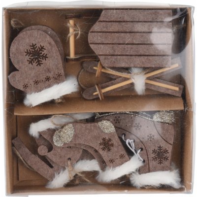 H&L Sada vánočních dekorací 10ks hnědá textil dřevo DH8055360 – Zboží Mobilmania