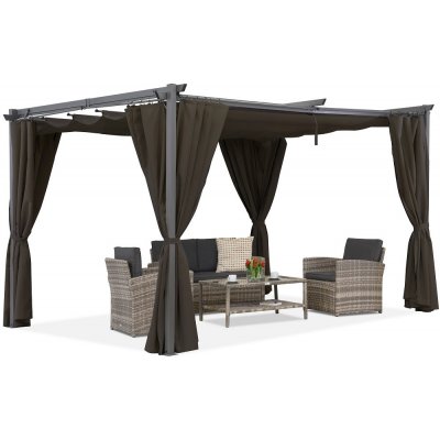 Garden Point pergola La Palma 3x4m se závěsy Hnědá – Sleviste.cz