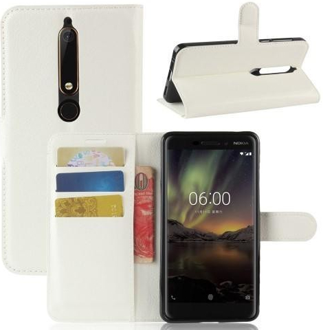 Pouzdro Litchi PU kožené Nokia 6.1 - bílé