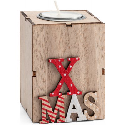 Dřevěný svícen na 1 čajovou svíčku design vánoční XMAS – Zboží Mobilmania