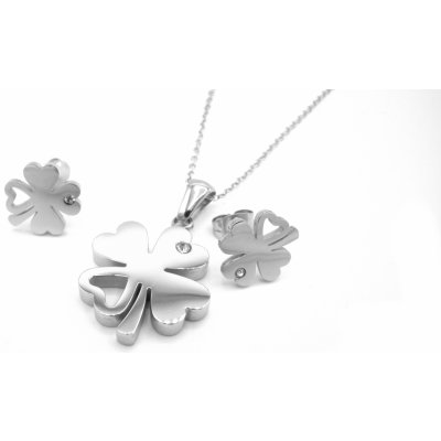 Steel Jewelry set náhrdelník a náušnice čtyřlístek s krystalkem z chirurgické oceli SET171029 – Zboží Dáma