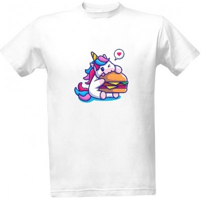 Tričko s potiskem Jednorožec hamburger pánské Bílá