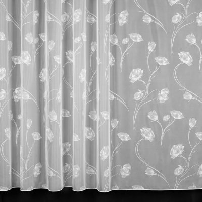 Mantis voálová záclona 24607/17, šedé květy na bílé, s olůvkem, výška 50cm ( v metráži) – Zboží Mobilmania