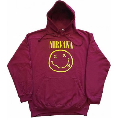 Nirvana mikina Yellow Smiley Hoodie Maroon Red
