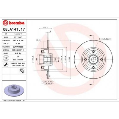 Brzdový kotouč BREMBO 08.A141.17 – Sleviste.cz