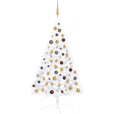 zahrada-XL Umělý vánoční půl stromek s LED a sadou koulí bílý 120 cm