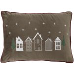 Chic Antique Mocca sametový Aix s výšivkou domečků 50 x 35 cm – Hledejceny.cz