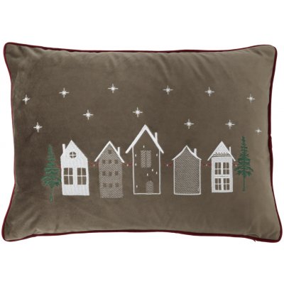 Chic Antique Mocca sametový Aix s výšivkou domečků 50 x 35 cm – Hledejceny.cz