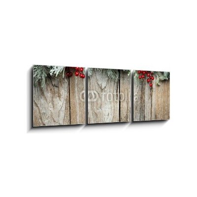 Obraz 3D třídílný - 150 x 50 cm - Christmas fir tree on wooden background Vánoční jedle na dřevěném pozadí – Zbozi.Blesk.cz