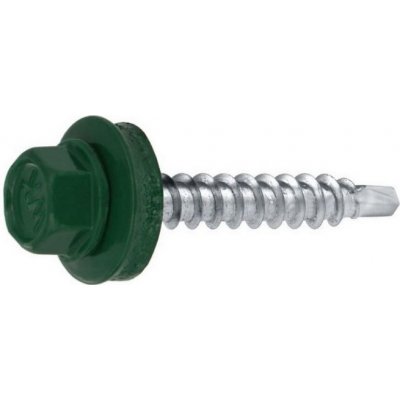 DIN 7504KP 4.8x35 ZN Zelený (RAL6005) Šroub farmářský samovrtný TEX s EPDM podložkou, pro spojení plech-dřevo, zinek – Zboží Mobilmania