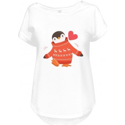 Tričko s potiskem Tučňák ve vánočním svetru dámské Černá – Zboží Dáma