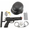 Teddies Sada SWAT helma+pistole na setrvačník s doplňky plast v síťce