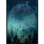Jen tak z lásky Hvězdná mapa Vašeho životního okamžiku Rozměr plakátu: 50 × 70 cm (tištěný plakát), Barva pozadí: Les, Volba rámu: Černý dřevěný rám – Zboží Dáma