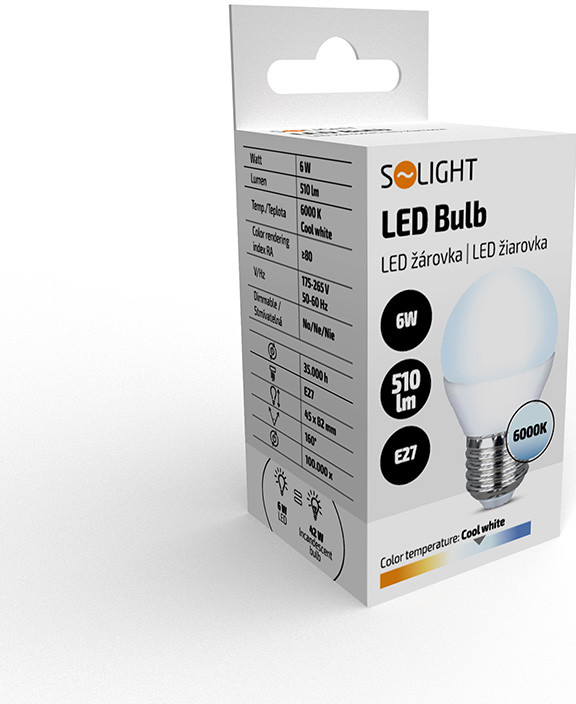 Solight žárovka LED G45 E27 6W bílá studená
