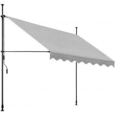 Tectake Upínací markýza s ruční klikou, výškově nastavitelná 300 x 180 cm, světle šedá – Zboží Mobilmania