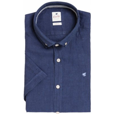 Pure Casual fit lněná košile s krátkým rukávem navy – Zboží Mobilmania