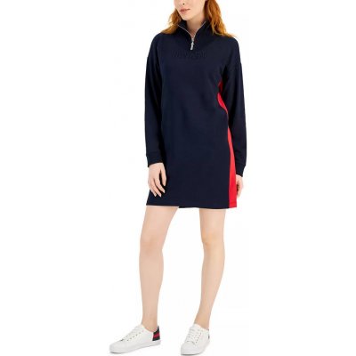 Tommy Hilfiger dámské mikinové šaty Mock-Neck modré – Zboží Dáma