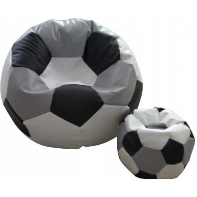 Jaks sedací vak XXXL fotbalový míč + podnožka 100 x 100 x 60 cm bílo - černo - šedý – Zboží Mobilmania