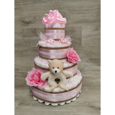 Pastell decor Plenkový dort pro holčičku čtyřpatrový originální dárek Velikost plenek: Vel. 2 Miminko váží 3 až 6 kg – Hledejceny.cz