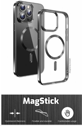 Pouzdro Swissten Clear Jelly MagStick Metallic PRO iPhone 13 PRO MAX černé;