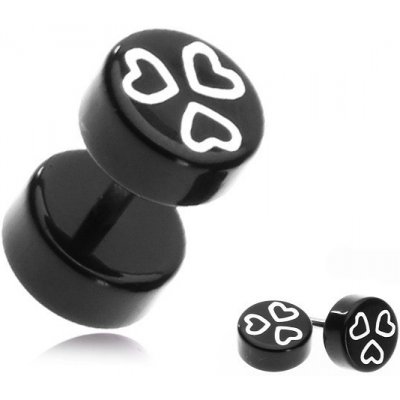 Šperky eshop falešný plug z akrylu bílá srdce na černém válci PC33.14 – Hledejceny.cz