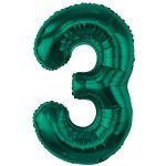 GoDan Fóliový balónek nafukovací smaragdová 85cm číslice 3 – Zboží Dáma