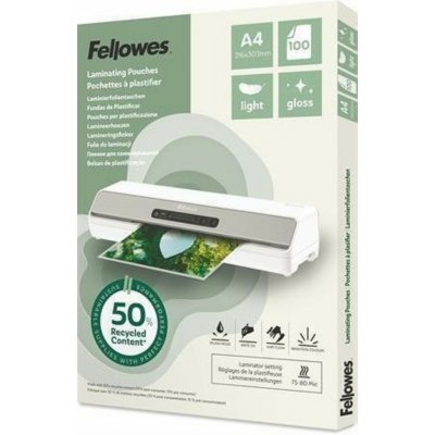 Laminovací fólie Fellowes – A4, z 50 % recyklované, lesklé, 100 ks – Sleviste.cz