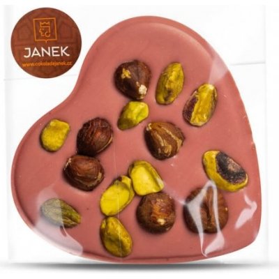 Čokoládovna Janek Srdíčko s lískovými ořechy a pistáciemi ruby 70 g