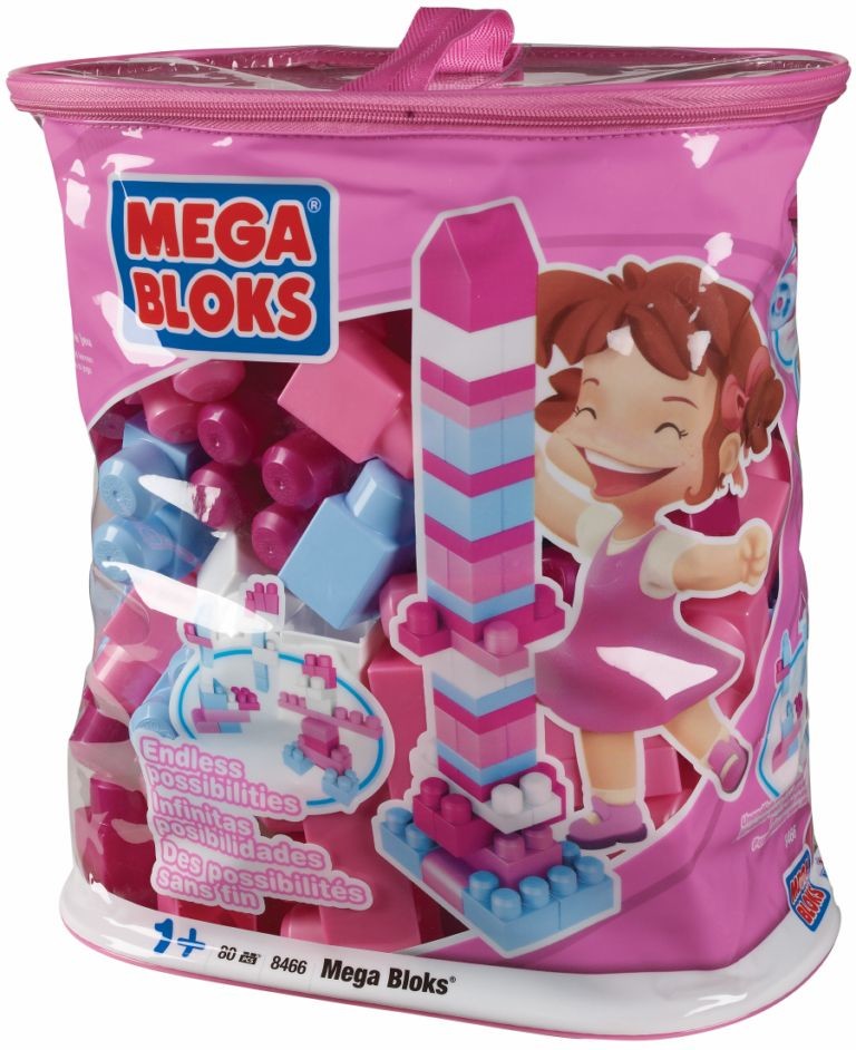 Mega Bloks Mega Kostky v plastovém pytli růžová 80 ks