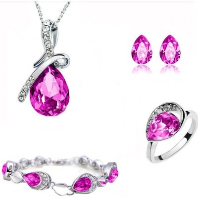 Sisi Jewelry souprava náhrdelníku náušnic a náramku Tear Drop Rose prsten SET1123 Růžová – Zboží Mobilmania