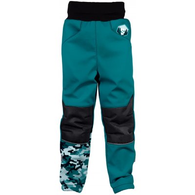 Wamu dětské softshellové kalhoty zateplené maskáč petrolejová – Zboží Dáma