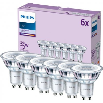 Philips 6x LED halogenové žárovky GU10 PAR16 3,5W = 35W 275 lm 4000K Neutrál – Hledejceny.cz