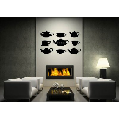 Weblux vzor n103719326 Samolepka na zeď - Set isolated black silhouette kettles, teapots, cups číše balík čajpot, rozměry 170 x 100 cm