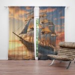 Sablio Závěs Plachetnice ve vlnách při východu slunce: 2ks 140x250cm – Hledejceny.cz