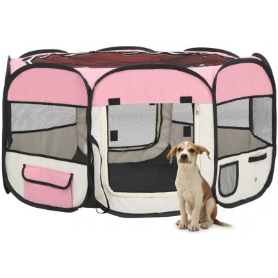 vidaXL Skládací ohrádka pro psy s taškou růžová 125 x 125 x 61 cm
