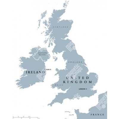 Magnetická mapa Velké Británie, ilustrovaná, šedá (samolepící feretická fólie) 66 x 85 cm