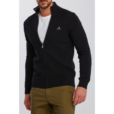 Gant pánský svetr Gant Cotton Pique Zip Cardigan černá – Zbozi.Blesk.cz