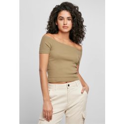 Ladies Off Shoulder Rib Tee khaki