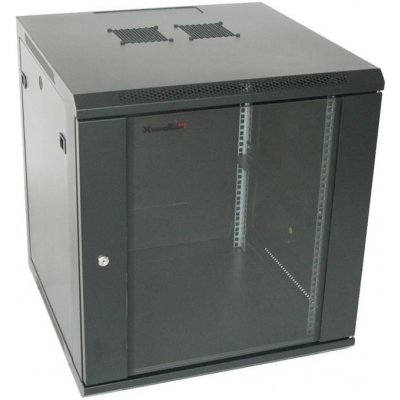 XtendLan WS-18U-66-BL-U-P Rozvaděč, 19", na stěnu, jednodílný, výška 18U, 600 x 600, skleněné dveře, kouřové sklo, rozložený, nosnost 60kg, černý WS-18U-66-BL-U-P – Zbozi.Blesk.cz