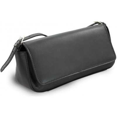 Černá kožená klopnová kabelka s krátkým popruhem 213-1015-60 – Zboží Mobilmania