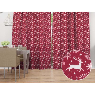 Biante Sametový závěs Tamara TMR-045 Vánoční jeleni a stromky na červeném 135x210 cm – Hledejceny.cz